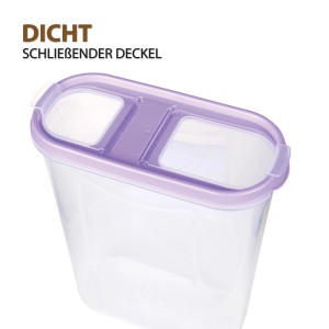 Bestlivings Schüttdose, 2,8L, 4er-Pack, lila Deckel. Vorratsdose aus Kunststoff.