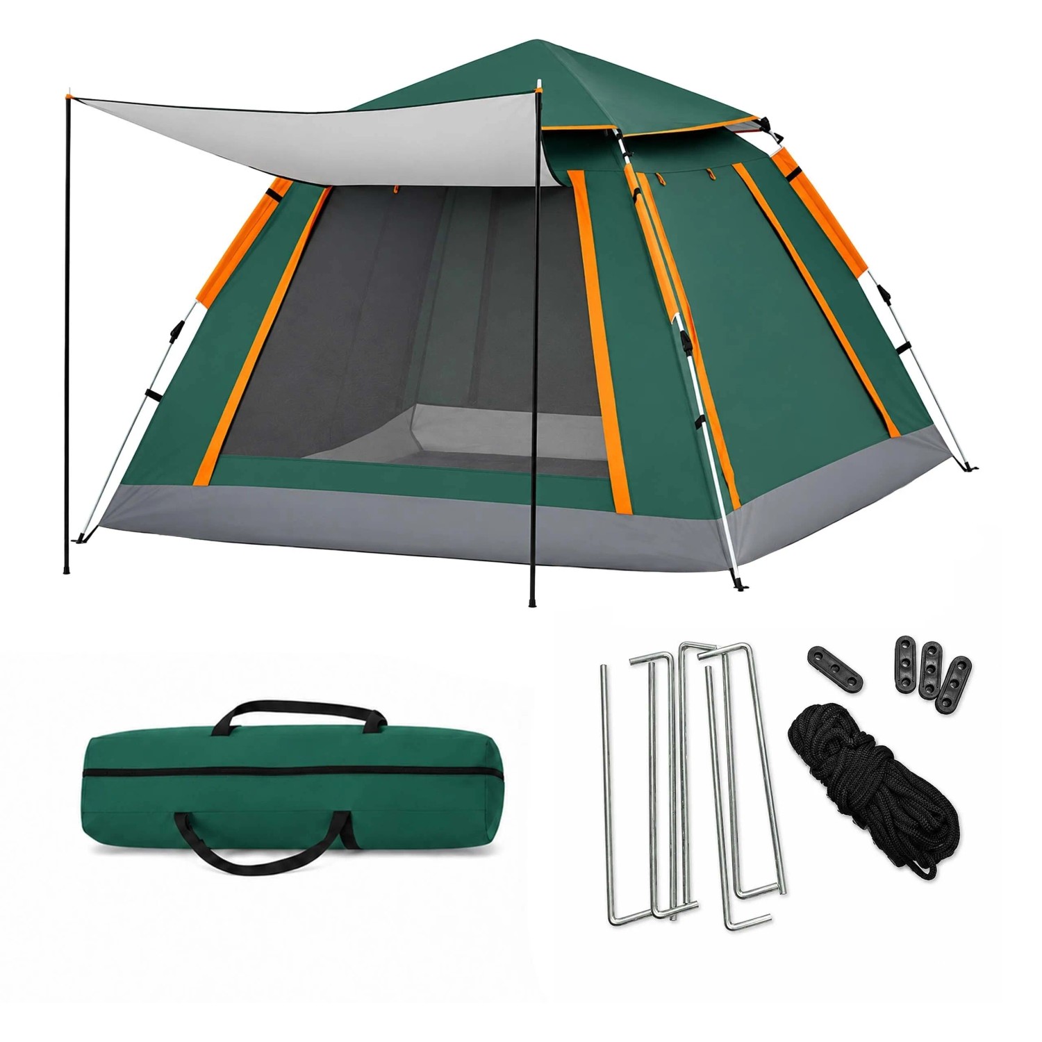 Relaxdays Campingzelt Oxford-Gewebe Fiberglas Dunkelgrün Quick-Setup mit Vordach mit Moskitonetzen 155 cm x 240 cm x 240 cm 4,5 kg