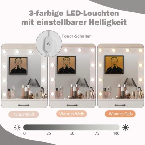 Costway Schminktisch mit 3 Farben Led Haartrocknerhalter Weiß
