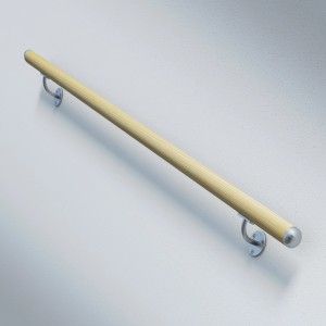 Dolle Handlauf-Komplettset, 150 cm, Fichte unbehandelt, mit Stahl-Wandhalterungen.