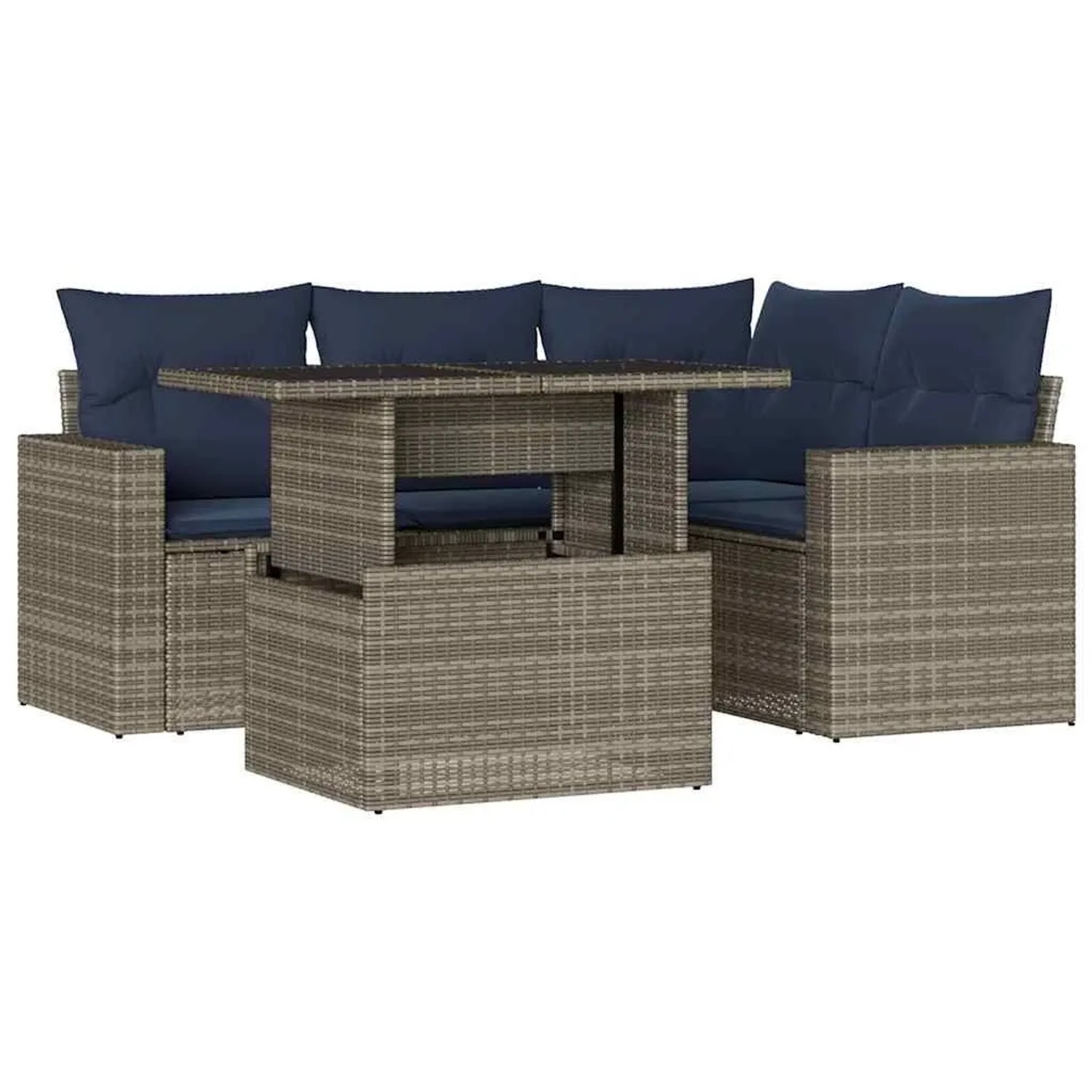 vidaXL 5-Tlg Gartensofa-Set mit Kissen Grau Polyrattan 3267251 günstig online kaufen