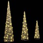 Drei kegelförmige vidaXL Weihnachtsbäume aus PET mit warmweißen LEDs, in verschiedenen Höhen. Moderne festliche Dekoration.
