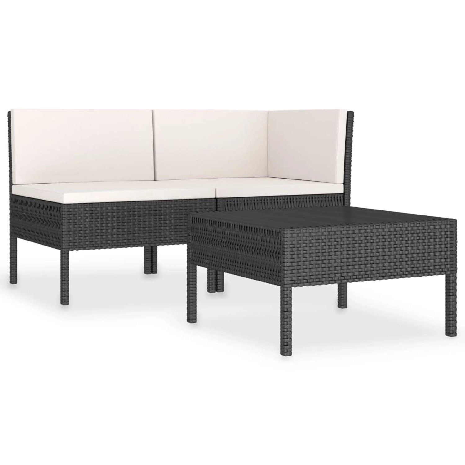 3-tlg. Garten-lounge-set Mit Auflagen Poly Rattan Schwarz günstig online kaufen