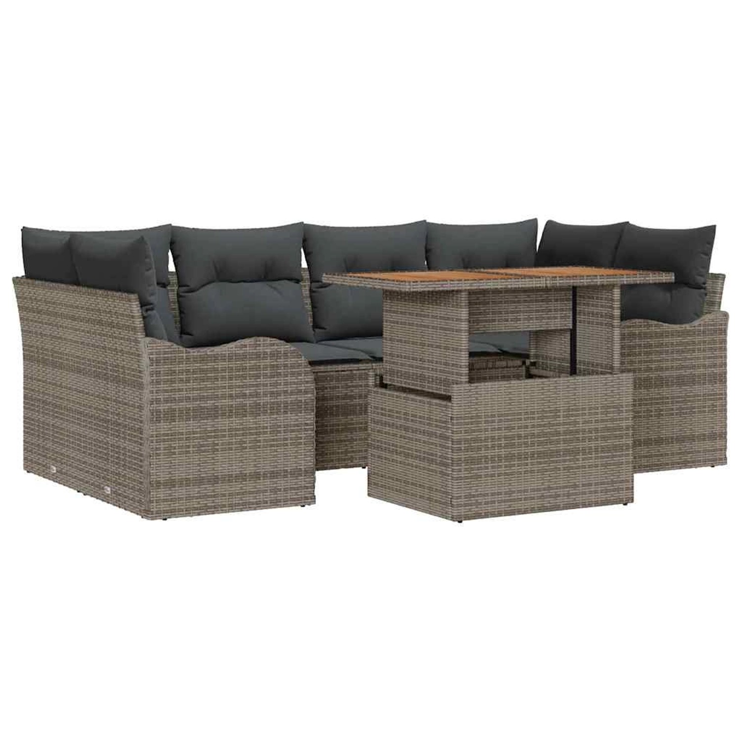 vidaXL Garten-Sofa-Set mit Speicher 7-Tlg Grau Poly Rattan 3358148 günstig online kaufen