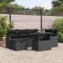 Schwarzes 7-teiliges vidaXL Garten-Sofa-Set aus Poly Rattan mit Kissen.