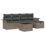 Graues 6-tlg. vidaXL Garten-Sofa-Set aus Poly Rattan mit Kissen und Tisch.