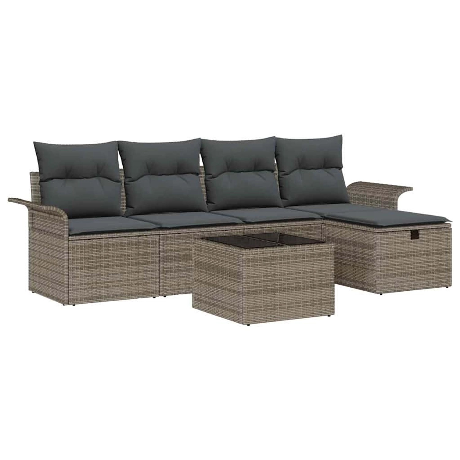 vidaXL Garten-Sofa-Set mit Kissen mit Speicher 6-Tlg Grau Poly Rattan 33602 günstig online kaufen