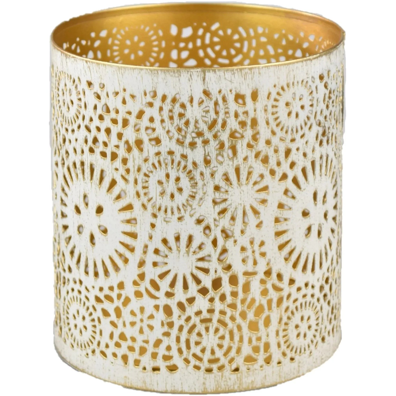 Deko-Windlicht Ornament aus Metall Ø 12 cm Weiß-Gold