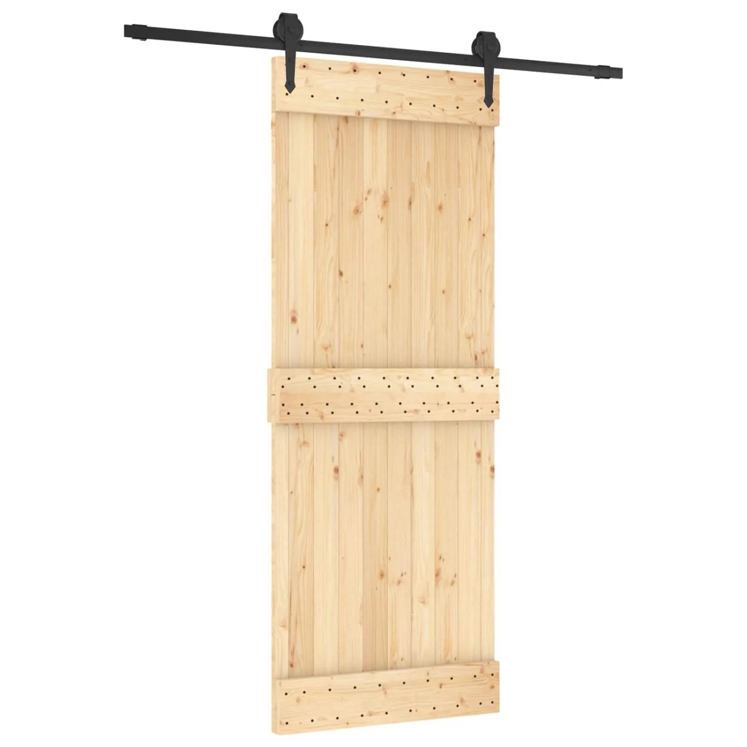 vidaXL Schiebetür Natur und Schwarz 80 x 210 cm Massivkiefer 3445122