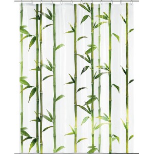 Kleine Wolke Duschvorhang Bambu, 180x200 cm, maigrün mit Bambusmuster.