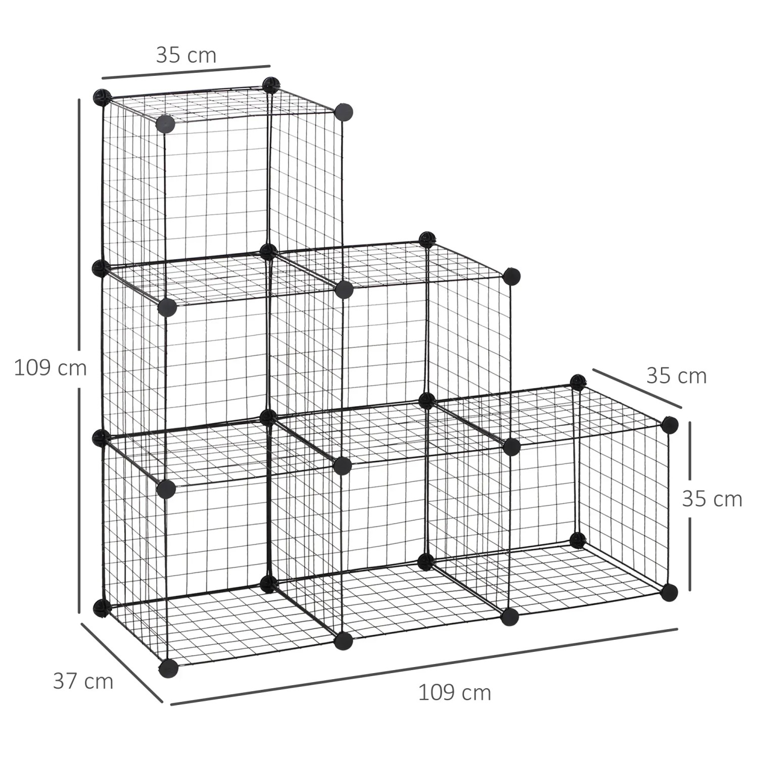 Schwarzes HOMCOM Würfelregal mit 6 Fächern aus Metall, flexibel anpassbar.