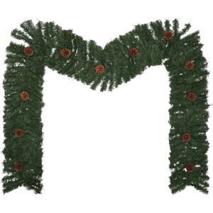 Dunkelgrüne Kunsttannengirlande (270 cm) mit Tannenzapfen für Weihnachtsdeko.