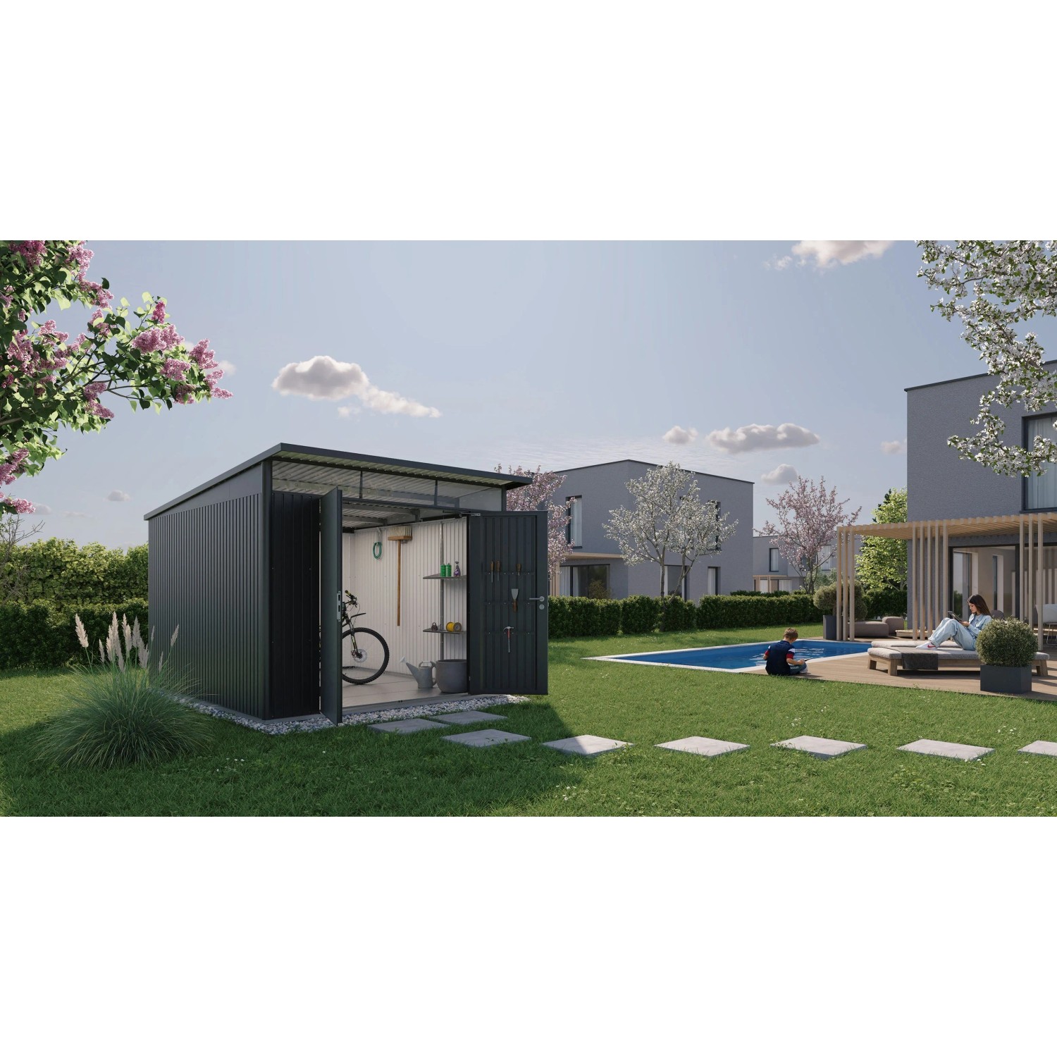 Biohort Metall-Gerätehaus AvantGarde Gr. A8 dunkelgrau-metallic Doppeltür
