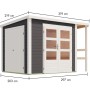 Karibu Gartenhaus mit Schrank und Anbaudach, terragrau, 209x241x199,6 cm. Gartenhaus-Zubehör.