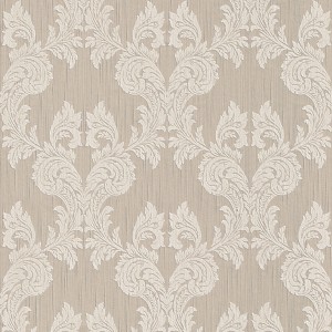 Beige-weiße Ornament Tapete im Rokoko-Stil. Elegante Vliestapete mit Barock Muster für Wohn- und Esszimmer.