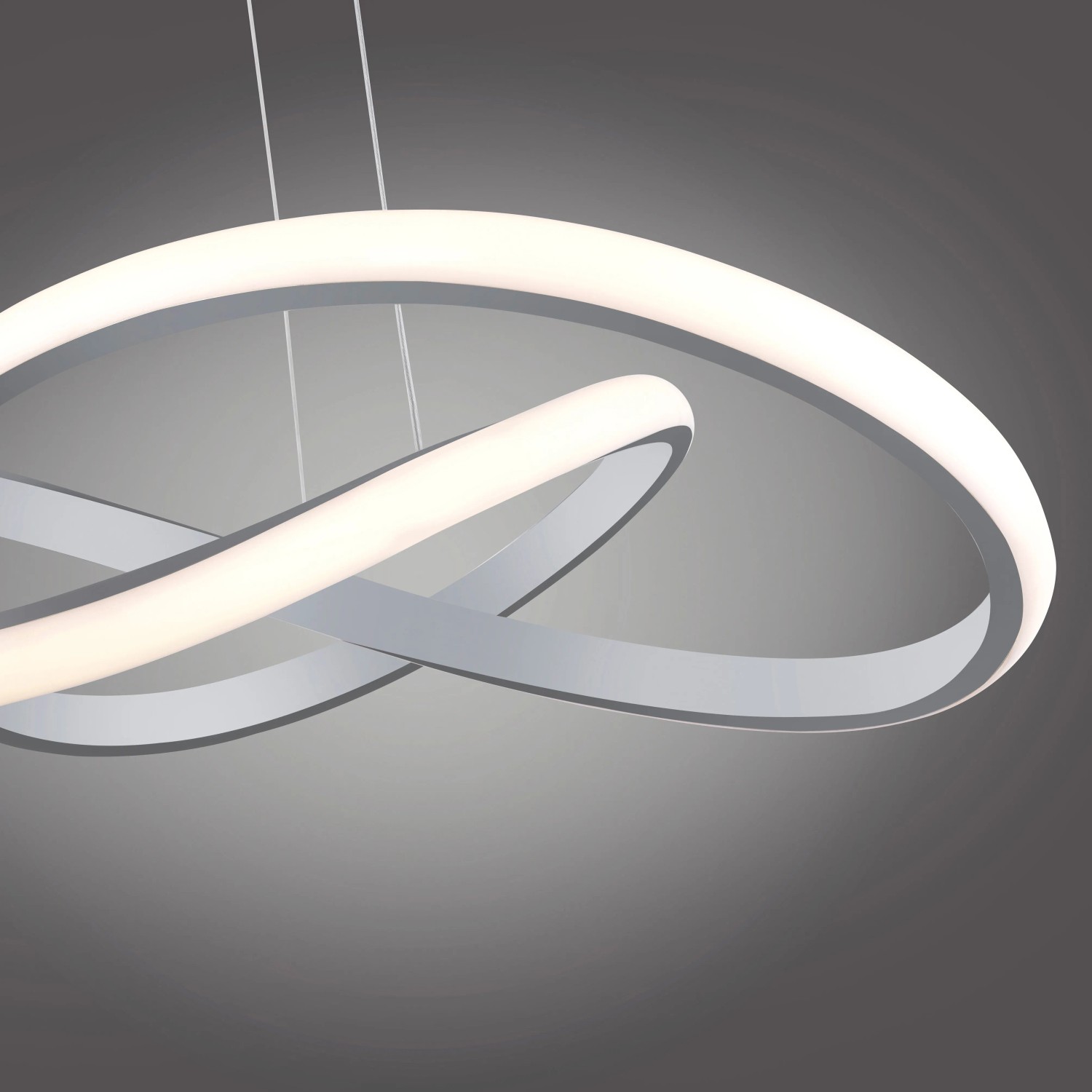 Moderne LED-Pendelleuchte Maria aus Aluminium, geschwungenes Design, dimmbar.