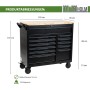 TRUTZHOLM Werkstattwagen Star XL, schwarz, mit Hartholzplatte, 12 Schubladen und Rollen. Maße: 103x45x103 cm.