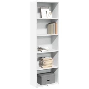Weißes Bücherregal aus Holzwerkstoff, 60x189 cm, mit 5 offenen Fächern für Bücher & Deko. Vielseitiger Stauraum.