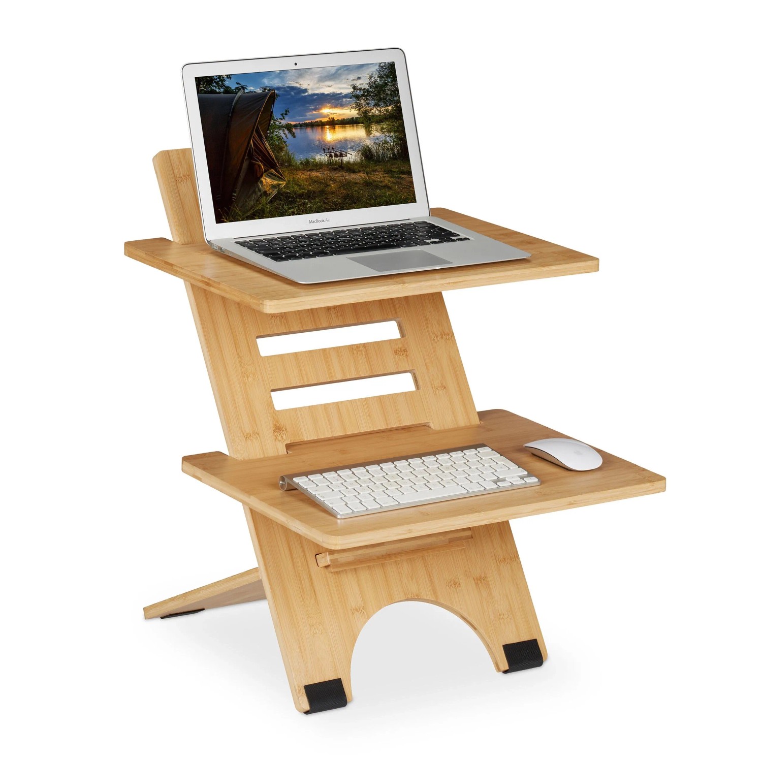 Relaxdays Stehschreibtisch Aufsatz Bambus Natur Höhenverstellbar 61 cm x 47 cm x 61 cm 6,6 kg