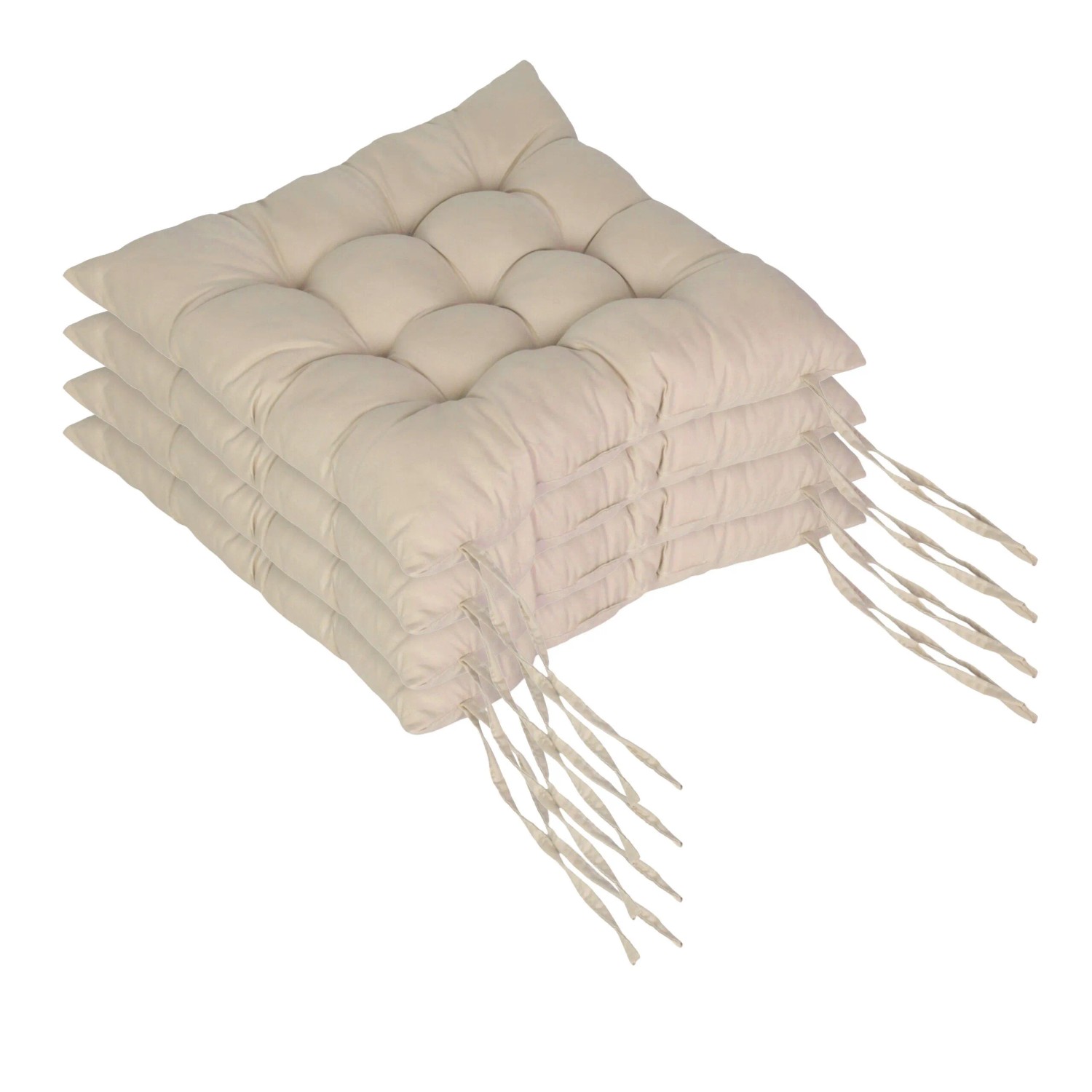 Relaxdays Stuhlkissen 4er Set Polyester Beige mit Bindebändern 5 cm x 40 cm x 40 cm 230 g