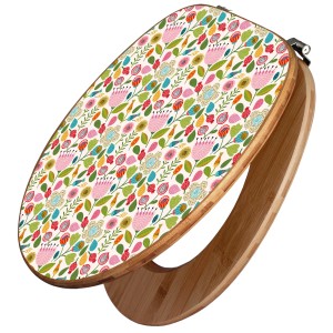 Banjado WC-Sitz aus Bambus mit rosa Blütenmotiv. Toilettendeckel passend für Standard WCs.