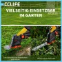 CCLIFE Akku Gras- und Heckenschere 2in1, schwarz/orange, schneidet Rasenkanten und Sträucher im Garten.
