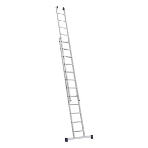 Iller Schiebeleiter Eurostars, 2x18 Sprossen, ausziehbar mit Traverse für sicheren Stand.