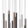 Moderne 16-flammige LED-Pendelleuchte Cembalo in Aluminium, Schwarz und Braun für den Innenbereich.