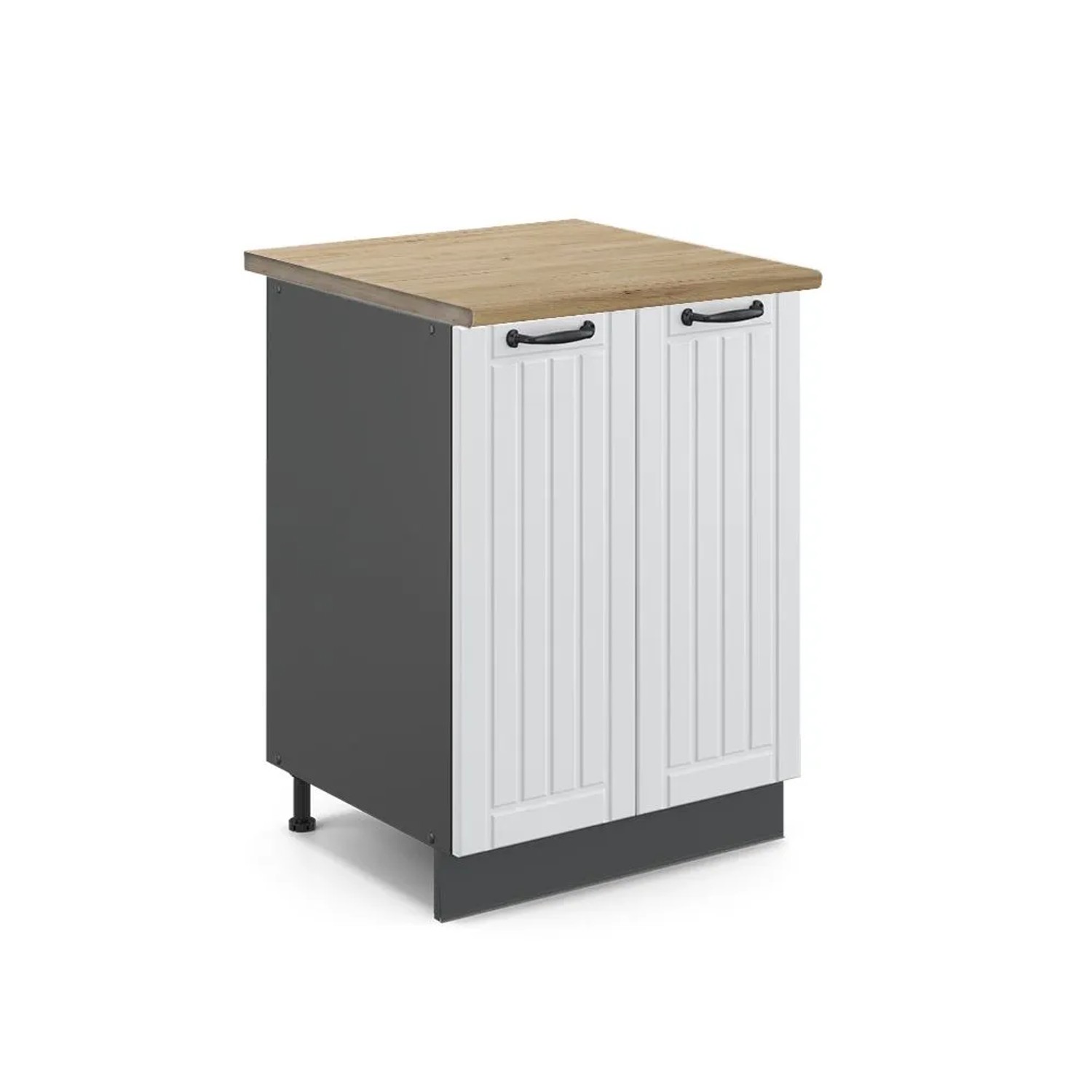 Vicco Küchenunterschrank Fame-Line Weiß Landhaus Anthrazit 60 cm AP Eiche