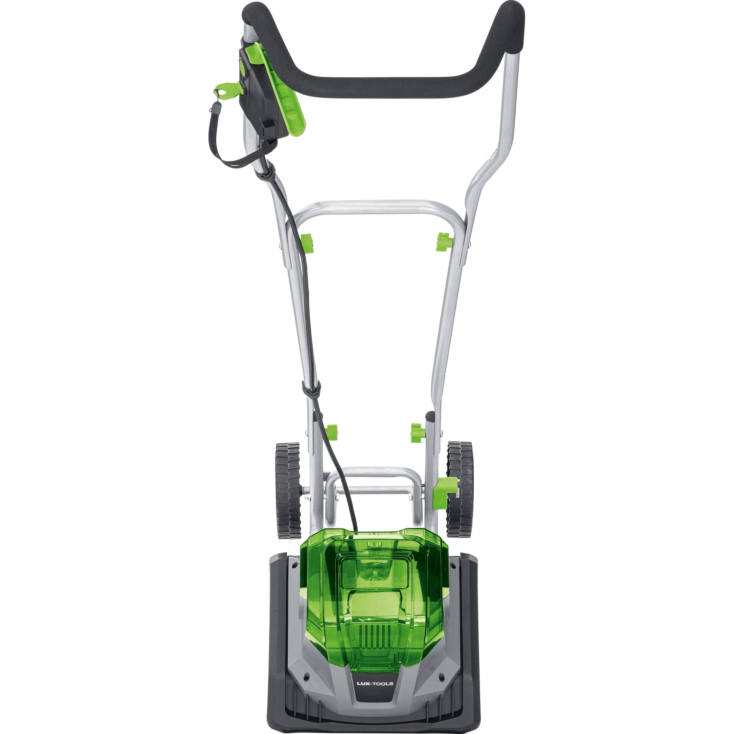 LUX Akku-Bodenhacke A-BH-2x20/28 mit DC-Motor, klappbarer Holm und Rädern für Gartenboden-Bearbeitung.