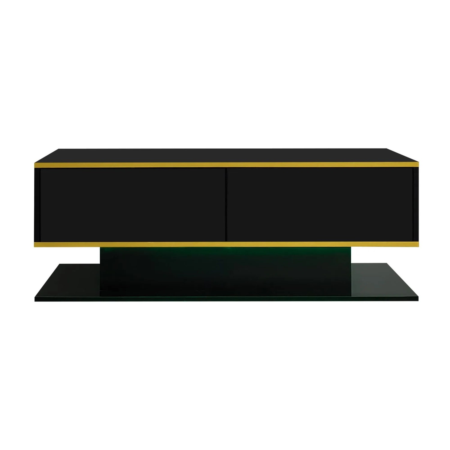 okwish Couchtisch mit 3 Schubladen/USB-LED-Lichtstreifen 100 × 50 cm Schwarz