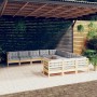 vidaXL 11-tlg. Garten Lounge Set aus Kiefernholz mit grauen Kissen unter einer Pergola.