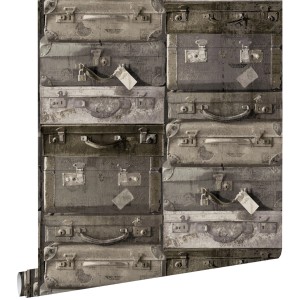 ESTAhome Tapete Vintage Koffer Dunkelbraun 53 cm x 10.05 m