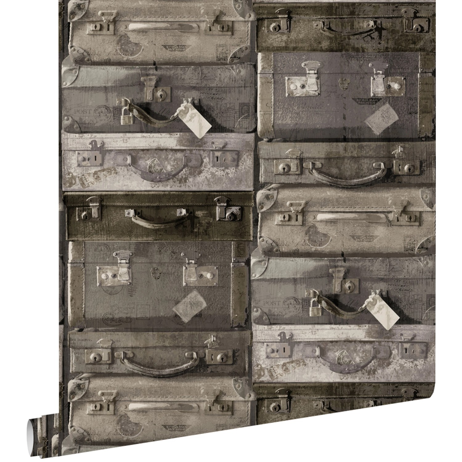ESTAhome Tapete Vintage Koffer Dunkelbraun 53 cm x 10.05 m günstig online kaufen