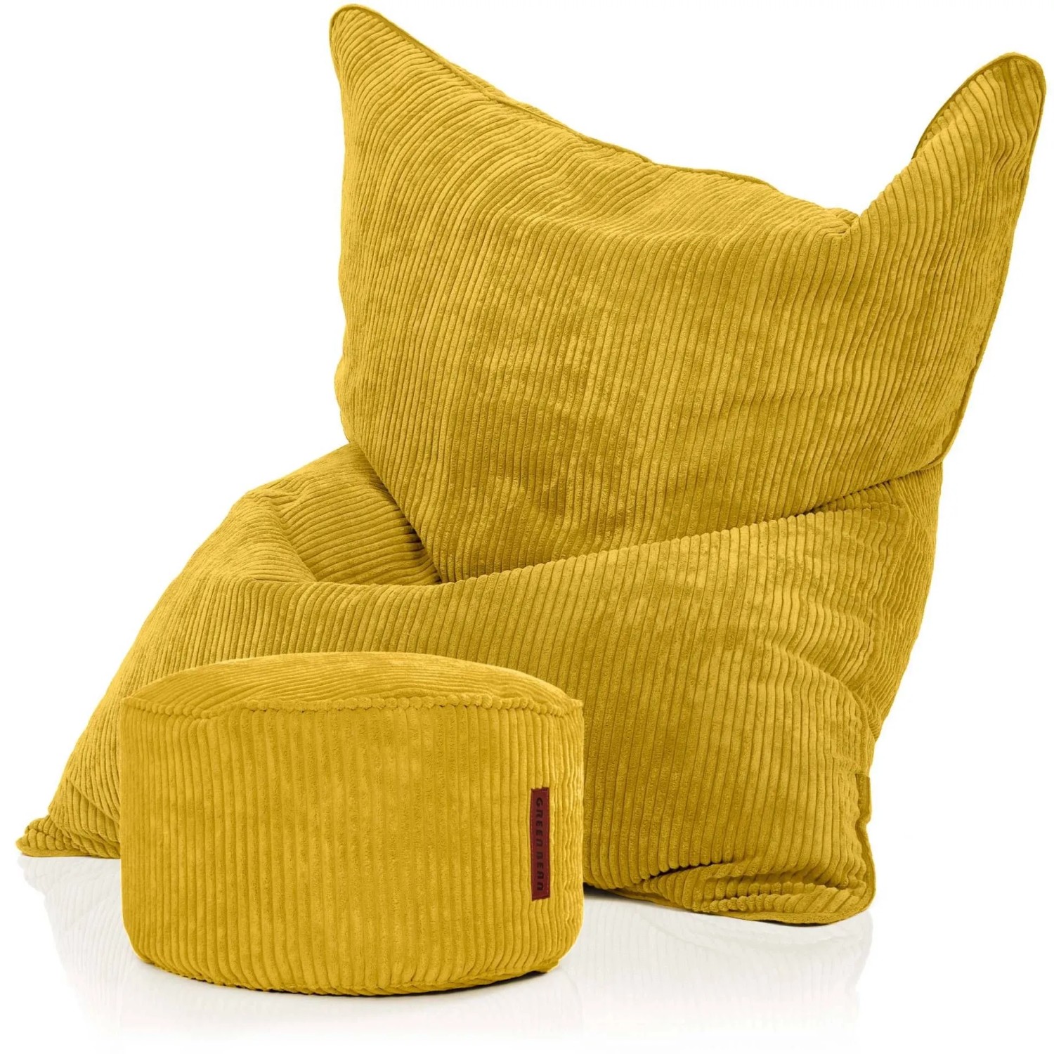 Green Bean Sitzpouf 2er Set Cordoba + Pouf 140 x 180 x 25 cm Cord Waschbarer Bezug Gelb