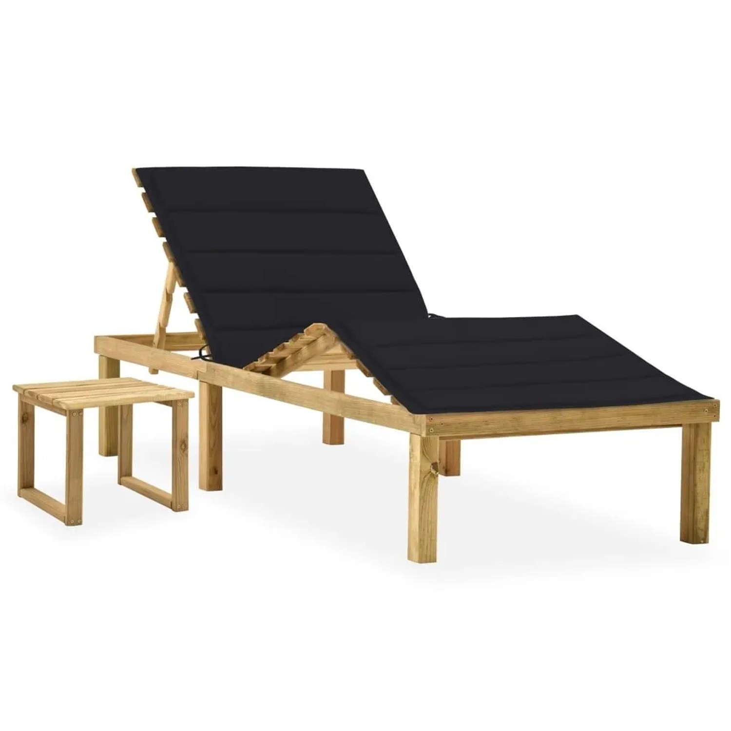 Furnicato Garten-sonnenliege Aus Imprägniertem Kiefernholz Mit Tisch Und Auflage 200x70x315-77 Cm Schwarz