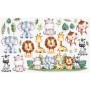 Tier-Stickerbogen für Juskys Kinder Bücherregal mit Elefanten, Löwen, Giraffen, Nilpferden, Affen und Zebras.