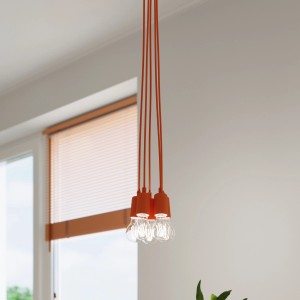 Orangefarbene Sollux Lighting Hängeleuchte Diego 3 mit drei Leuchten im modernen Stil.