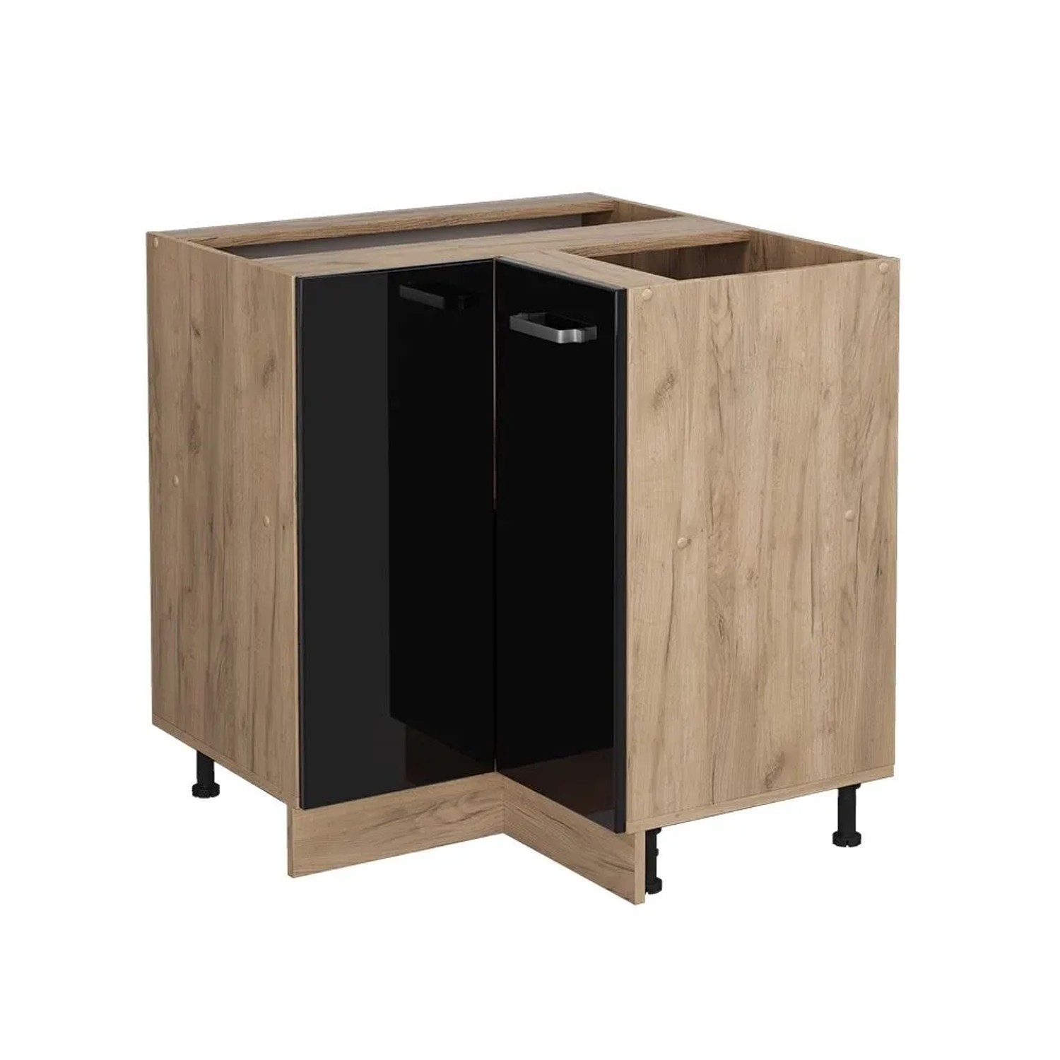 Vicco Eckunterschrank R-Line Schwarz Hochglanz Goldkraft Eiche 76 cm ohne Arbeitsplatte
