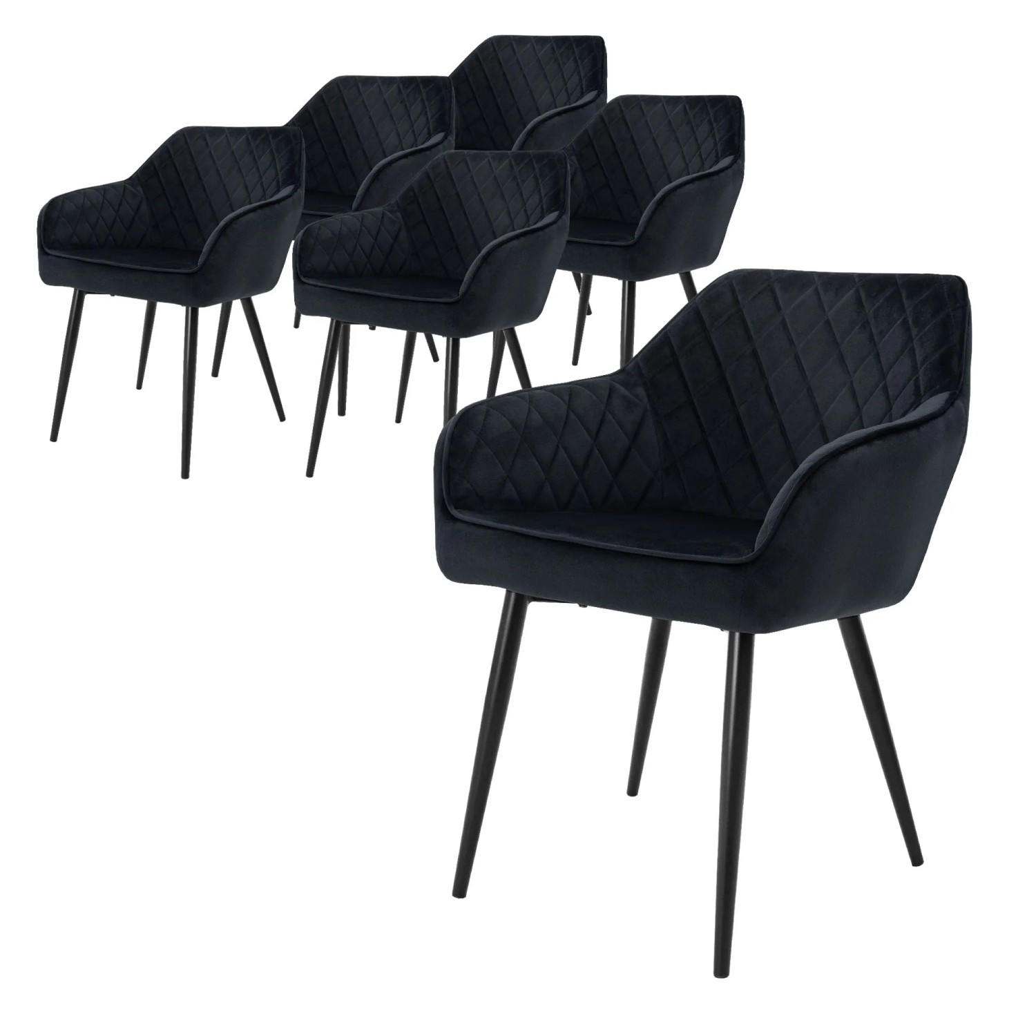 Ml-Design 6er Set Esszimmerstühle Schwarz Samtbezug Metallbeine