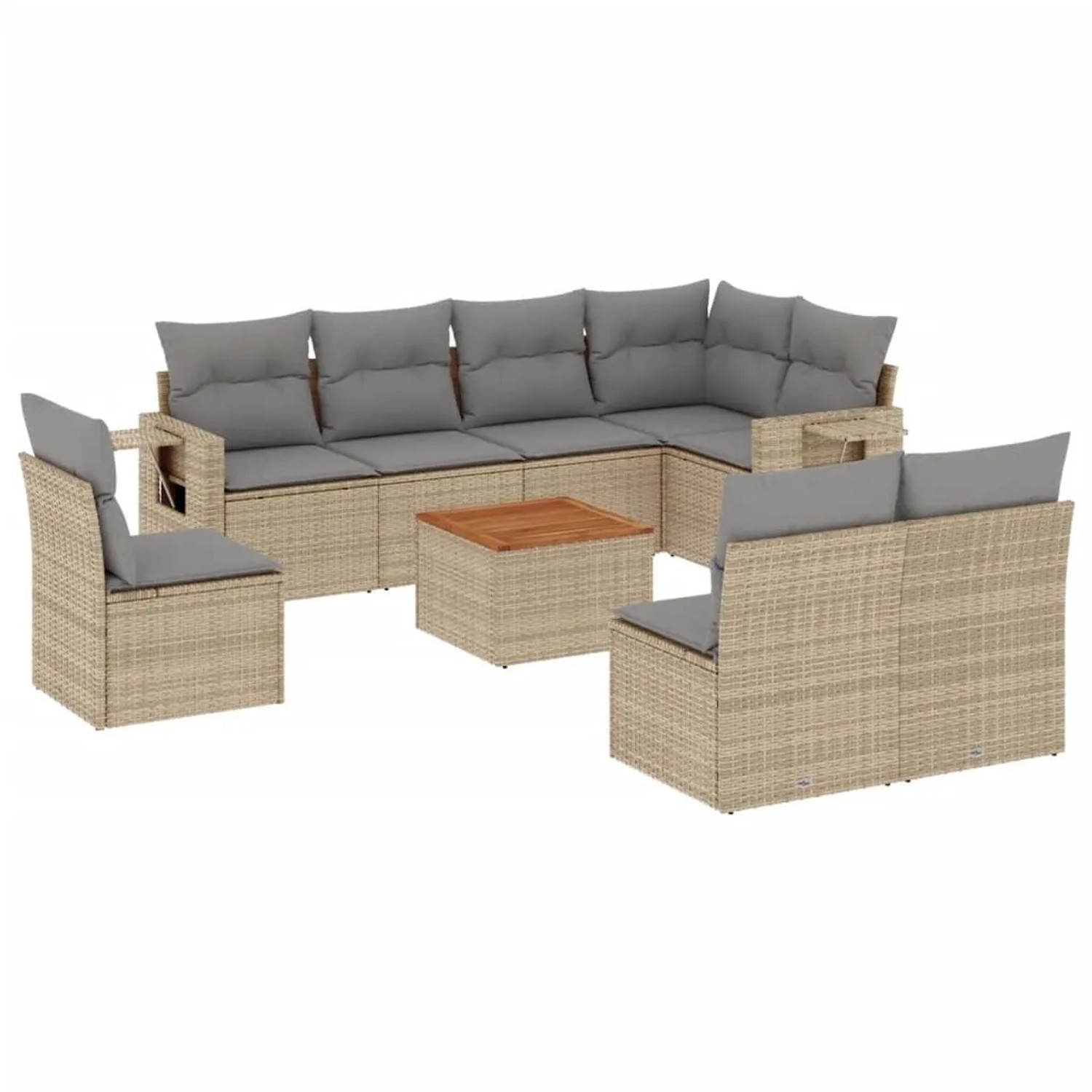 vidaXL 9-Tlg Garten-Sofagarnitur mit Kissen Beige Poly Rattan 3224603