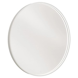 Runder, weißer Badmobil LED-Spiegel, 70 cm Durchmesser, mit umlaufender Beleuchtung.