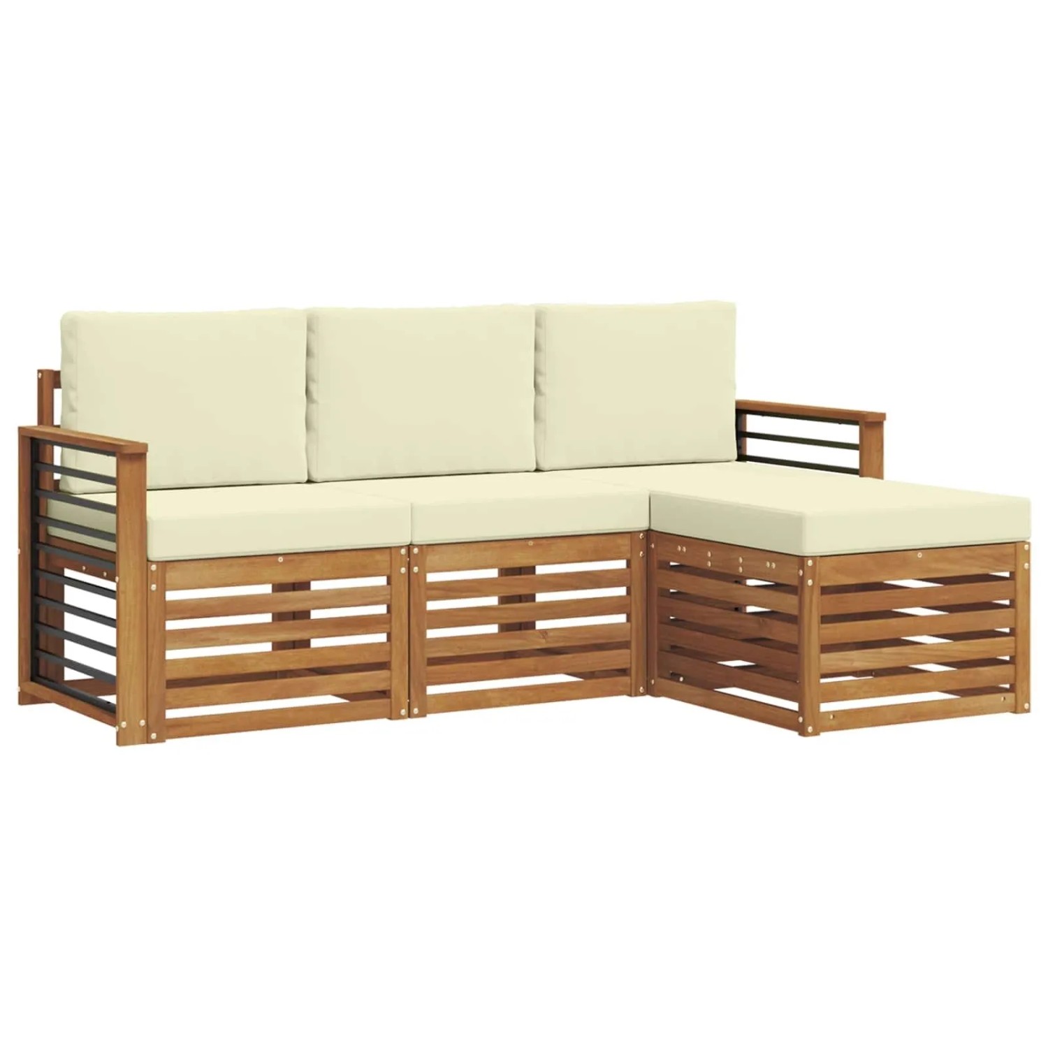 vidaXL Sofagarnituren 4 Tlg Natur und Creme Massivholz Akazie 3374620