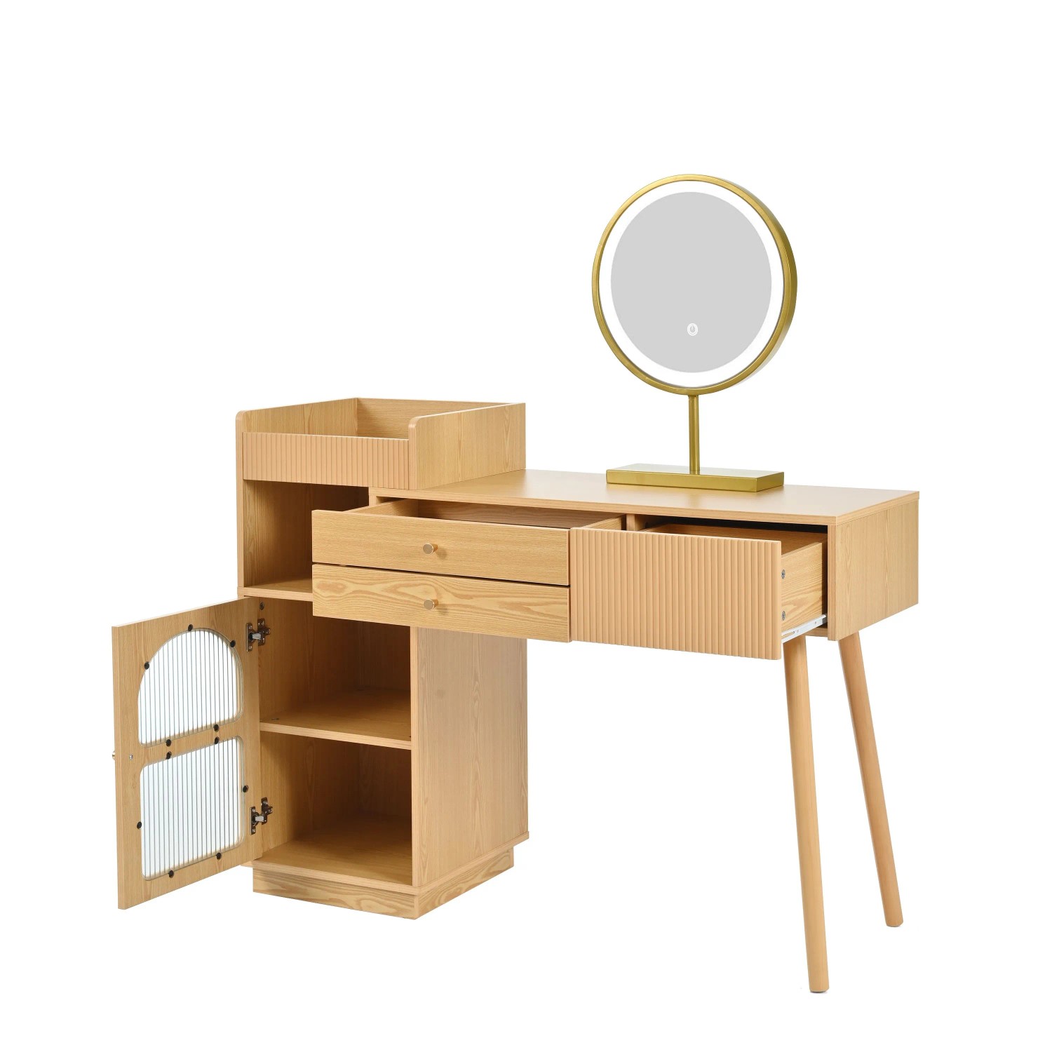 okwish Schminktisch mit LED Spiegel Beleuchtung Schlafzimmer 120x40x90cm Natur
