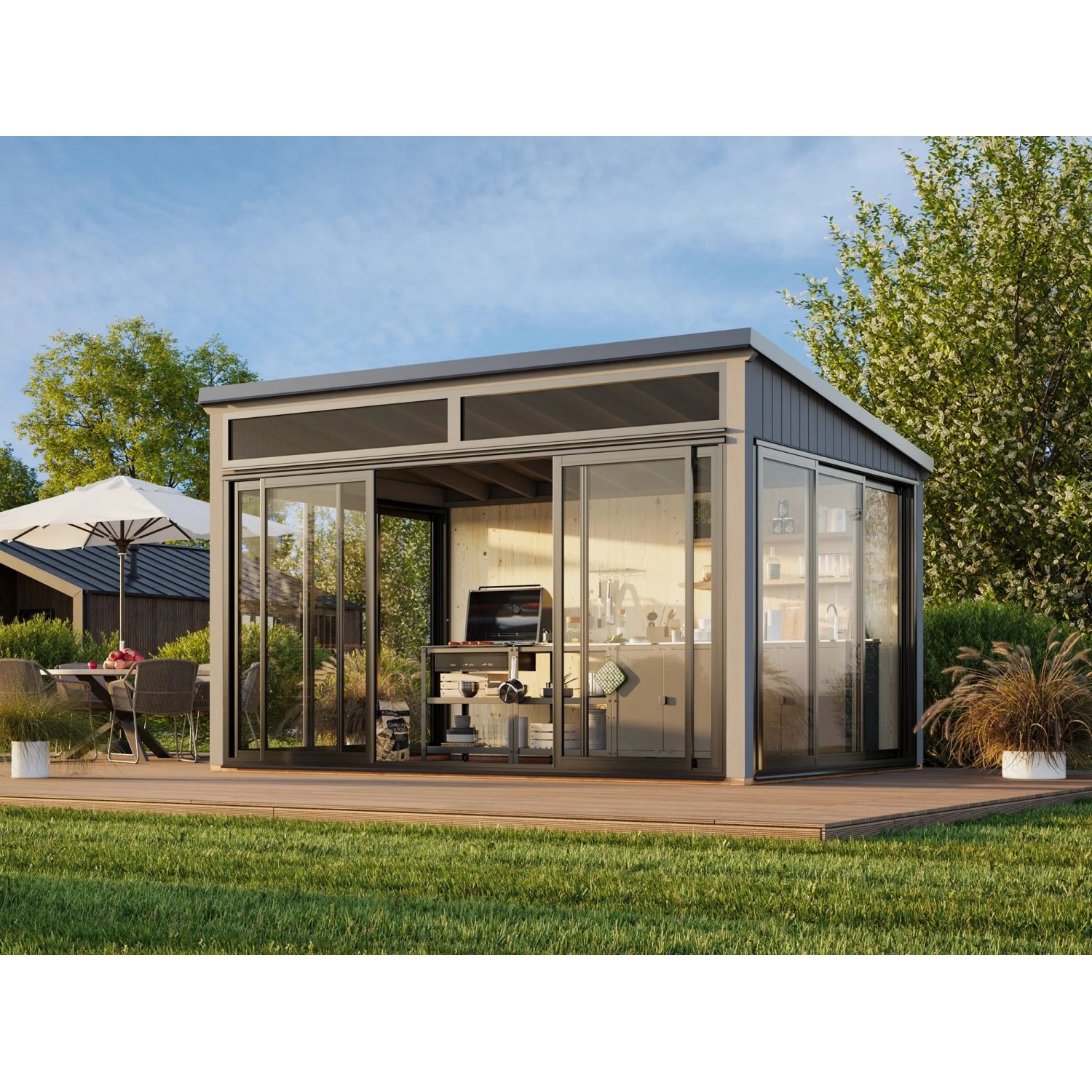 Palmako Holz-Gartenhaus Saga Slide Pultdach Lackiert 420 cm x 297 cm 11,6 m²