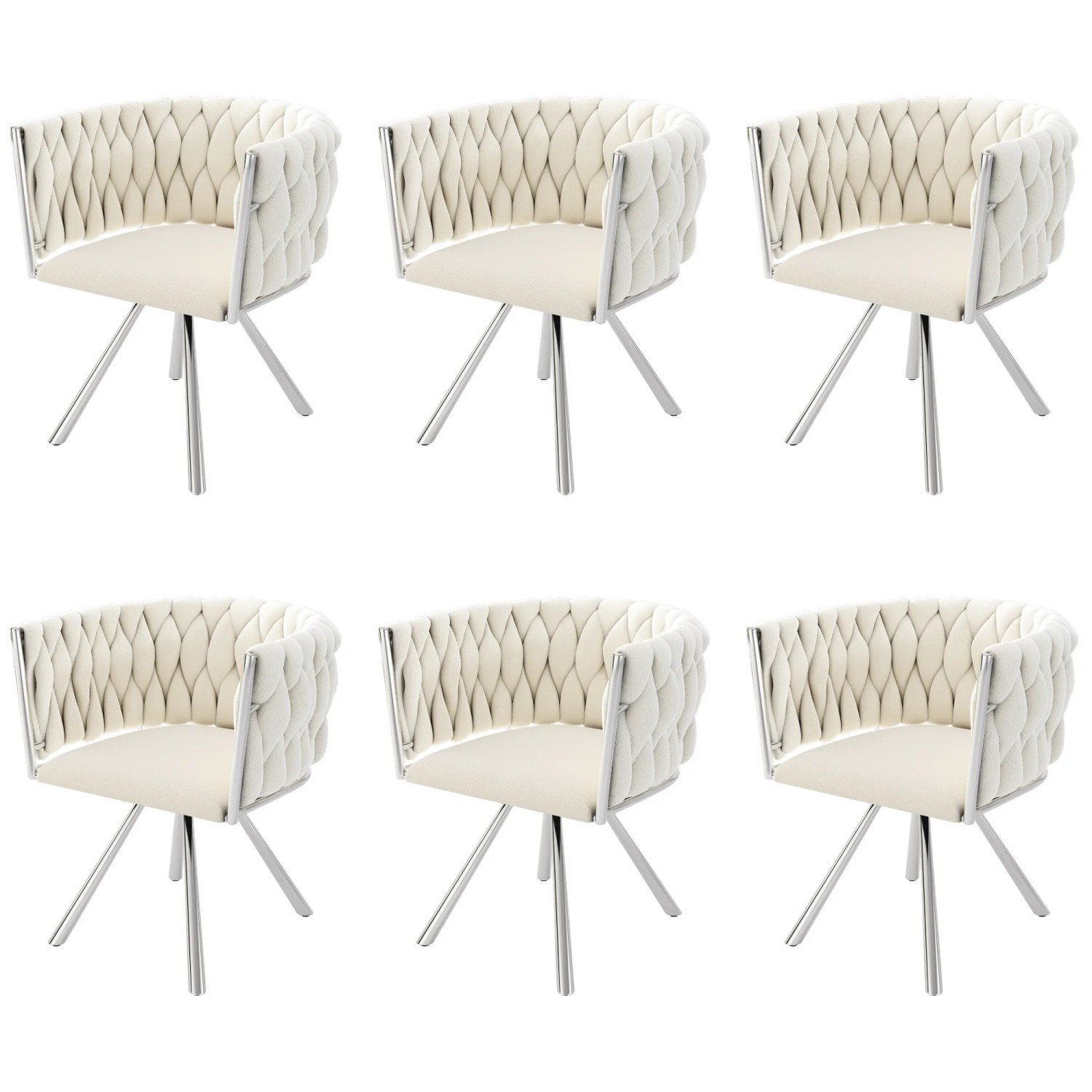 Merax Samt Esszimmerstuhl 6er Set Drehbar mit Silbernen Metallbeinen Beige