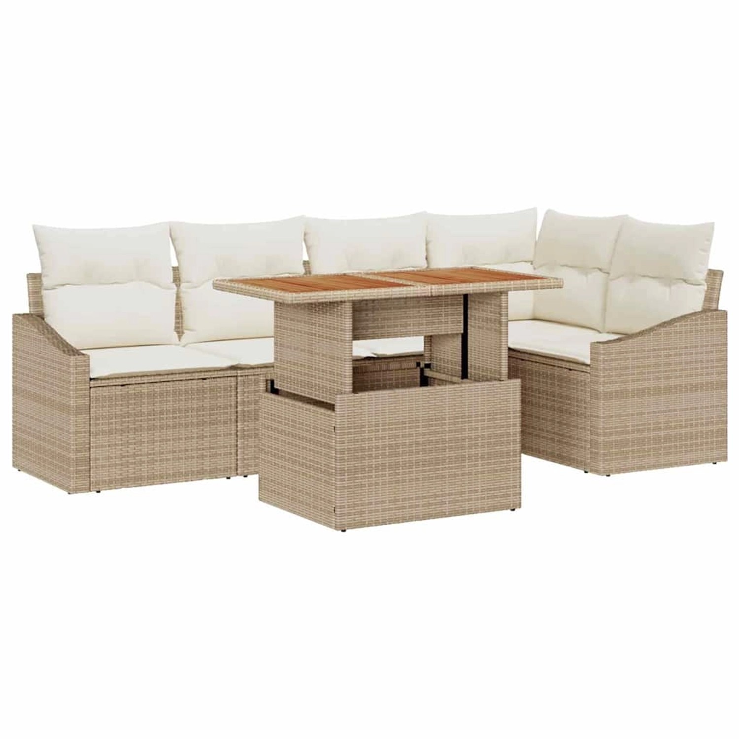 vidaXL Garten-Sofa-Set mit Speicher 6-Tlg Beige Poly Rattan 3358577 günstig online kaufen