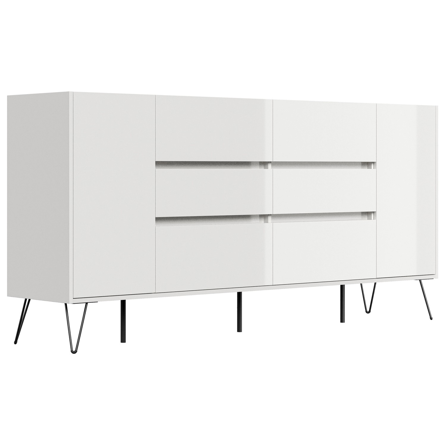 Posseik Sideboard Industrial R, 200 cm, weiß/Eiche, mit 6 Schubladen und 2 Türen.