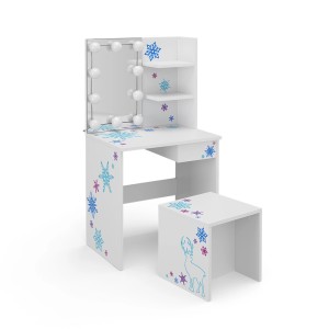 Weißer Kinder-Schminktisch „Schneeflocke“ mit LED-Beleuchtung und Hocker.