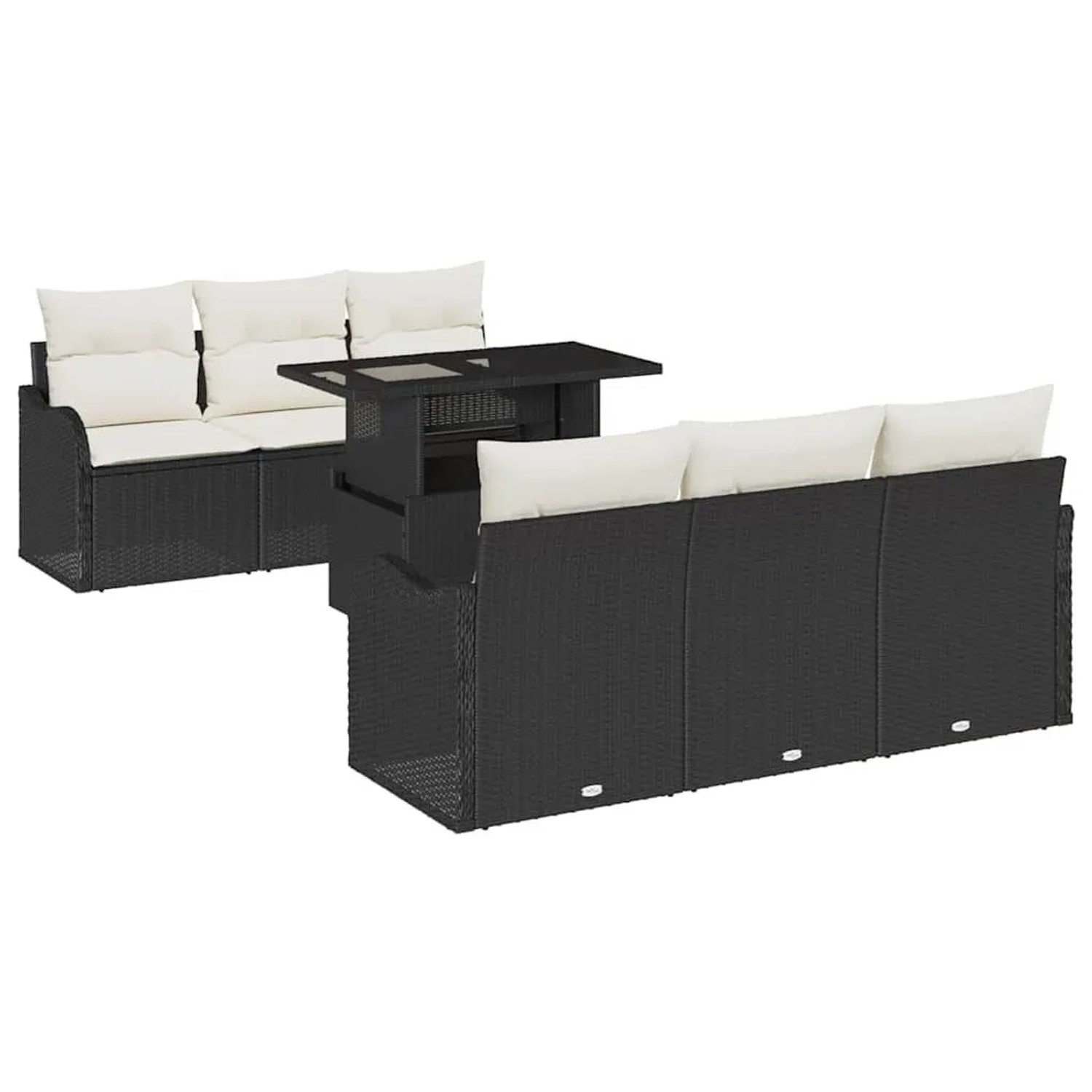 vidaXL Garten-Sofa-Set mit Kissen 7-Tlg Schwarz Poly Rattan 3357120